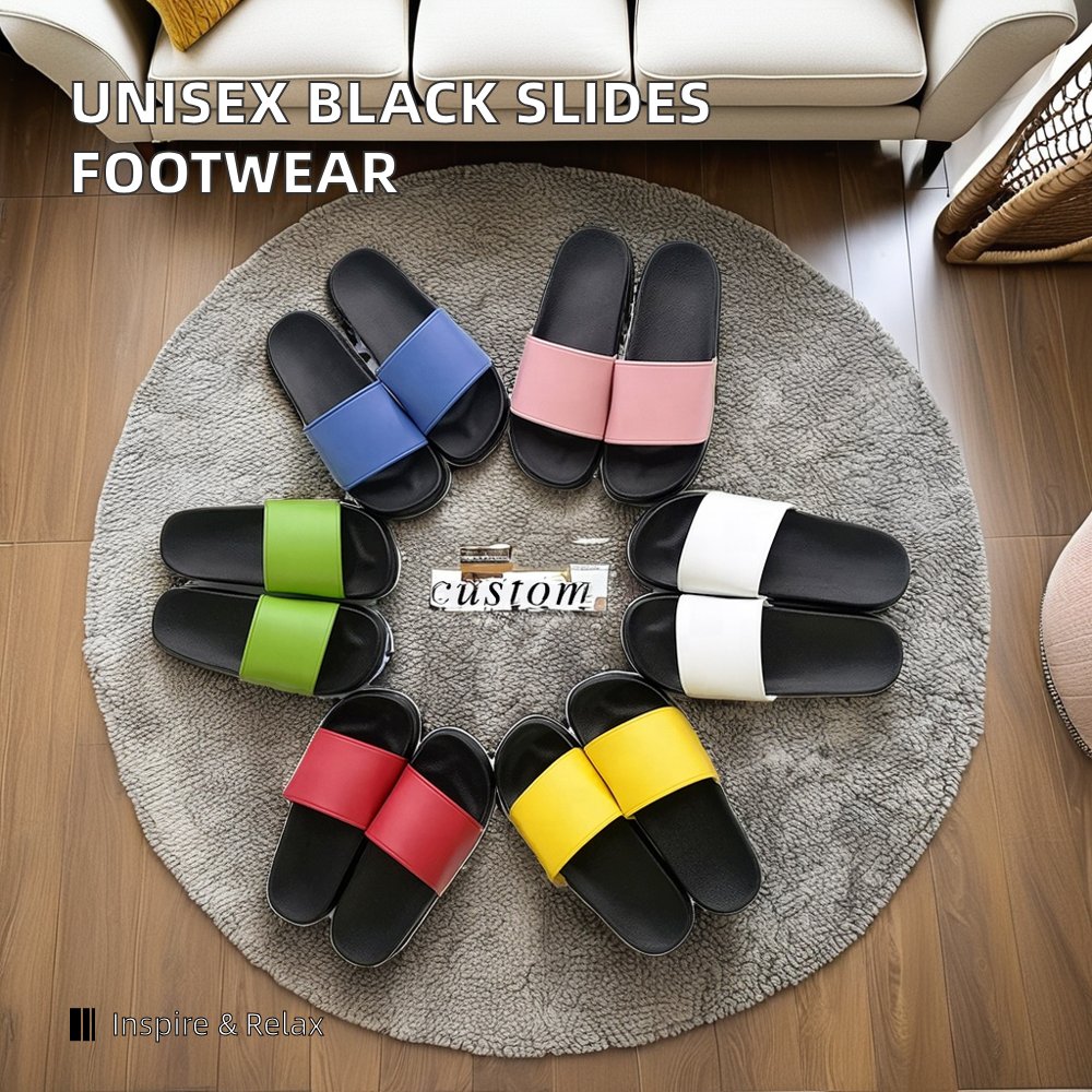 Unisex Solid Printed PVC Slippers Customized Brand Black Slides Footwear Waterproof Summer Sandals Men Cheap Wholesale Blank ODM