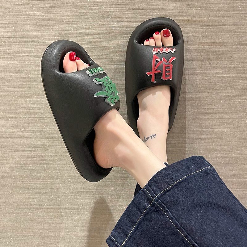 Customized Chinese Element Mahjong Slippers For Women's Summer Sandals Slippers High Quality Famous Brand Slide Slippers