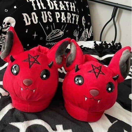 Punk Diablo Series Vampire Style Cotton Plush Slippers Custom Stuffed Slippers For Christmas Gift