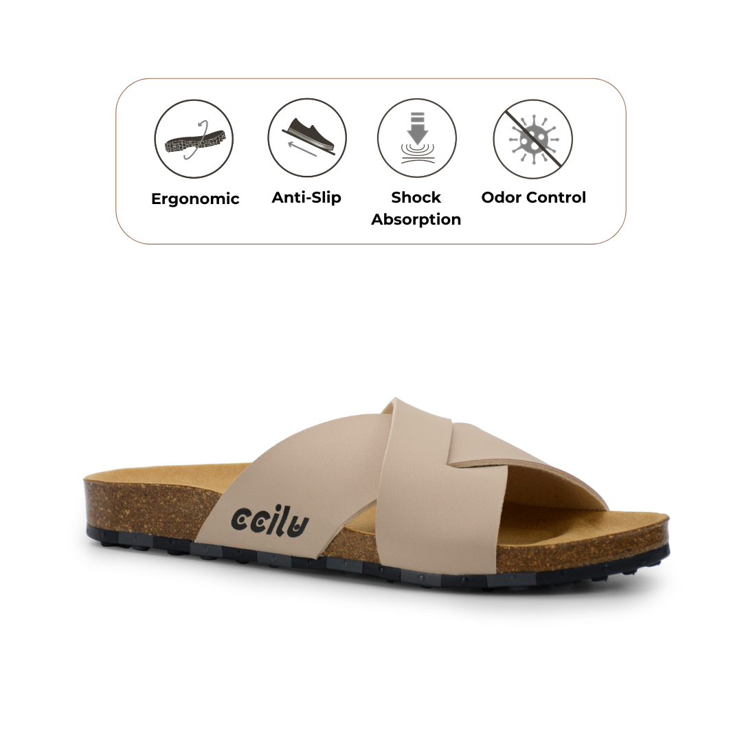Vegan Odor Control Non Slip Arch Support Cross Strap Cork Slippers Women Slides Slippers Lg21
