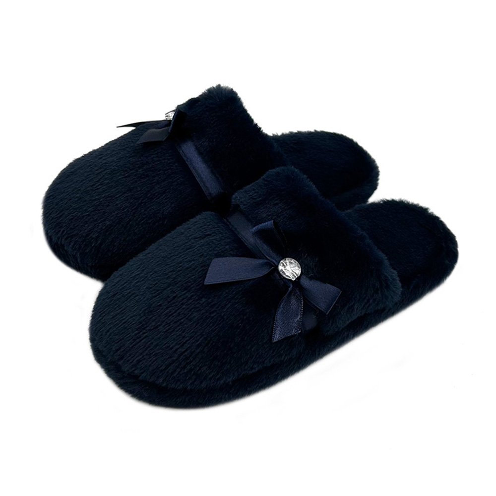 Comfy House Slippers for Women Bow Decor Round Toe Memory Foam Plush Fuzzy Bedroom Indoor Slippers