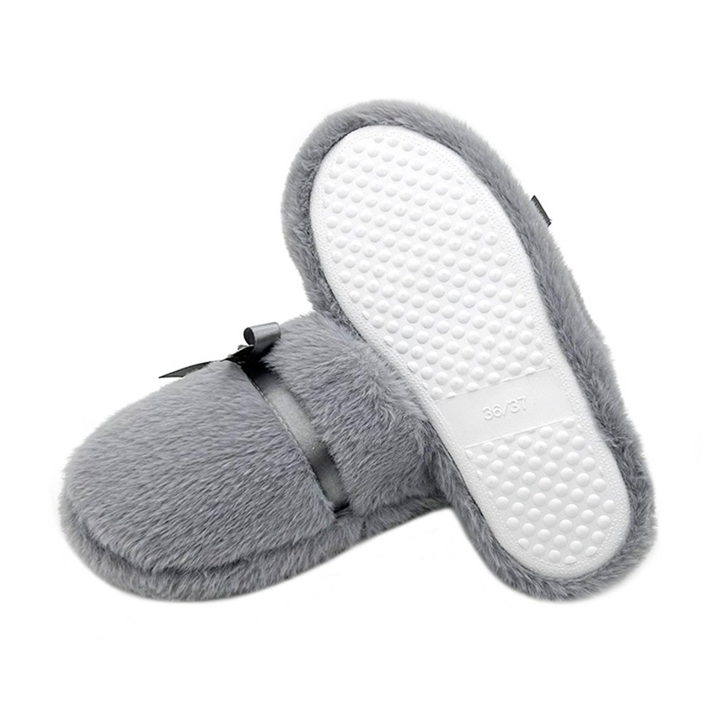 Comfy House Slippers for Women Bow Decor Round Toe Memory Foam Plush Fuzzy Bedroom Indoor Slippers