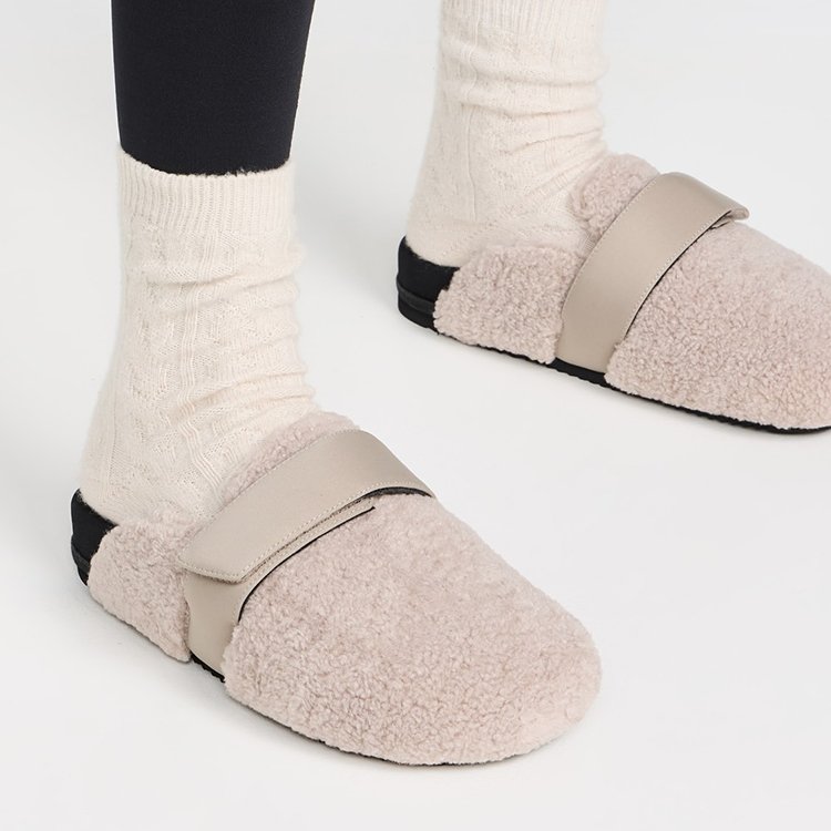Custom Women's Round Toe Casual Fluffy Loafer Mules Faux Sheespskin Fur Slides Cork Clogs Birken Slippers Manufacture