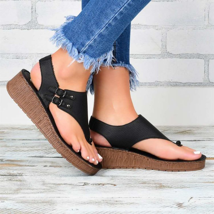 Women's Sandals Wedge Heel Open Toe PU Solid Colored White Black Khaki