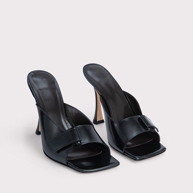 Handmade Custom Ladies' Genuine Leather Slide Slippers Sexy Thin Heel PU Insole Summer Parties Custom Heels Factory Direct