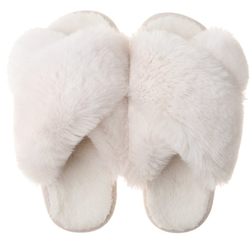 Wholesale Autumn and Winter Women Home Cotton Slippers Cross Hair Slippers Open Toe Fur Fluffy Cross Plush Slippers