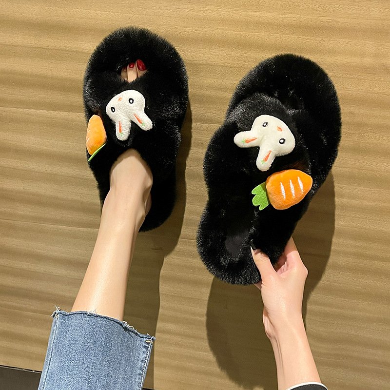 New Arrivals Ladies Women Girls Cute Cartoon Bunny Rabbit Fox Fur House Warm Fashion Fur Slides Slippers