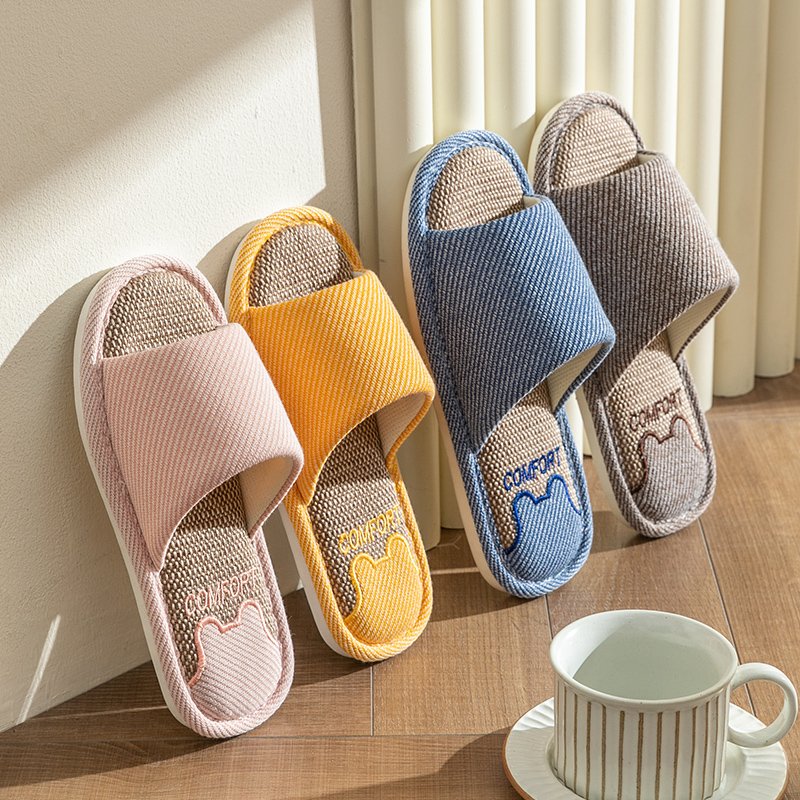Women's Shoes Linen Slippers Non-slip Absorbent Floor and Bedroom Couple Thick Bottom Fashion Comfortable Indoor Slippers