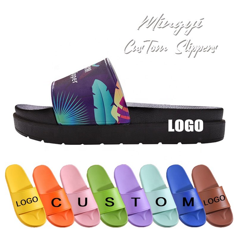 Wholesale Custom Print Beach Thick Soled Chunky Platform Beach Slides Sandal Slippers Logo Womens Mens
