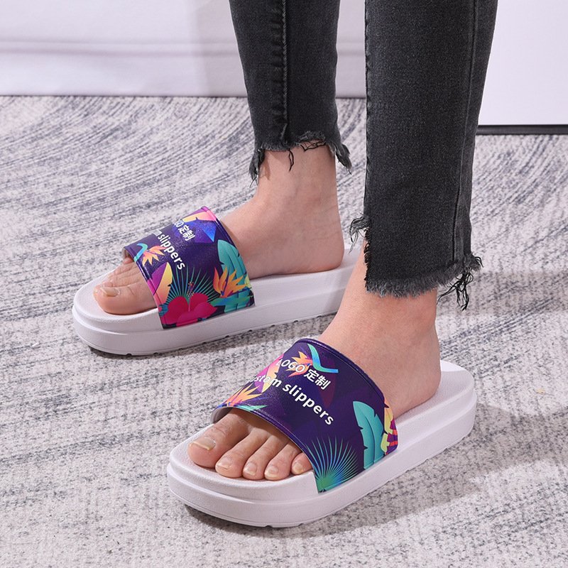 Wholesale Custom Print Beach Thick Soled Chunky Platform Beach Slides Sandal Slippers Logo Womens Mens