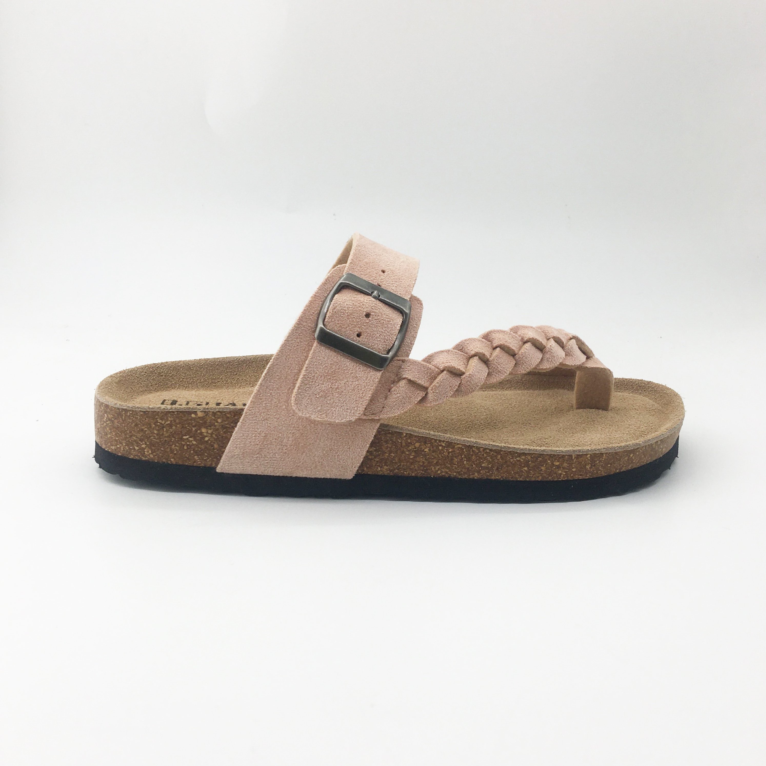 Custom Ladies Slippers Beach Sandals Sole Cork Women Flat Sandals Cork Flip Flops Buckle Double Strap EVA Outdoor Cow Suede