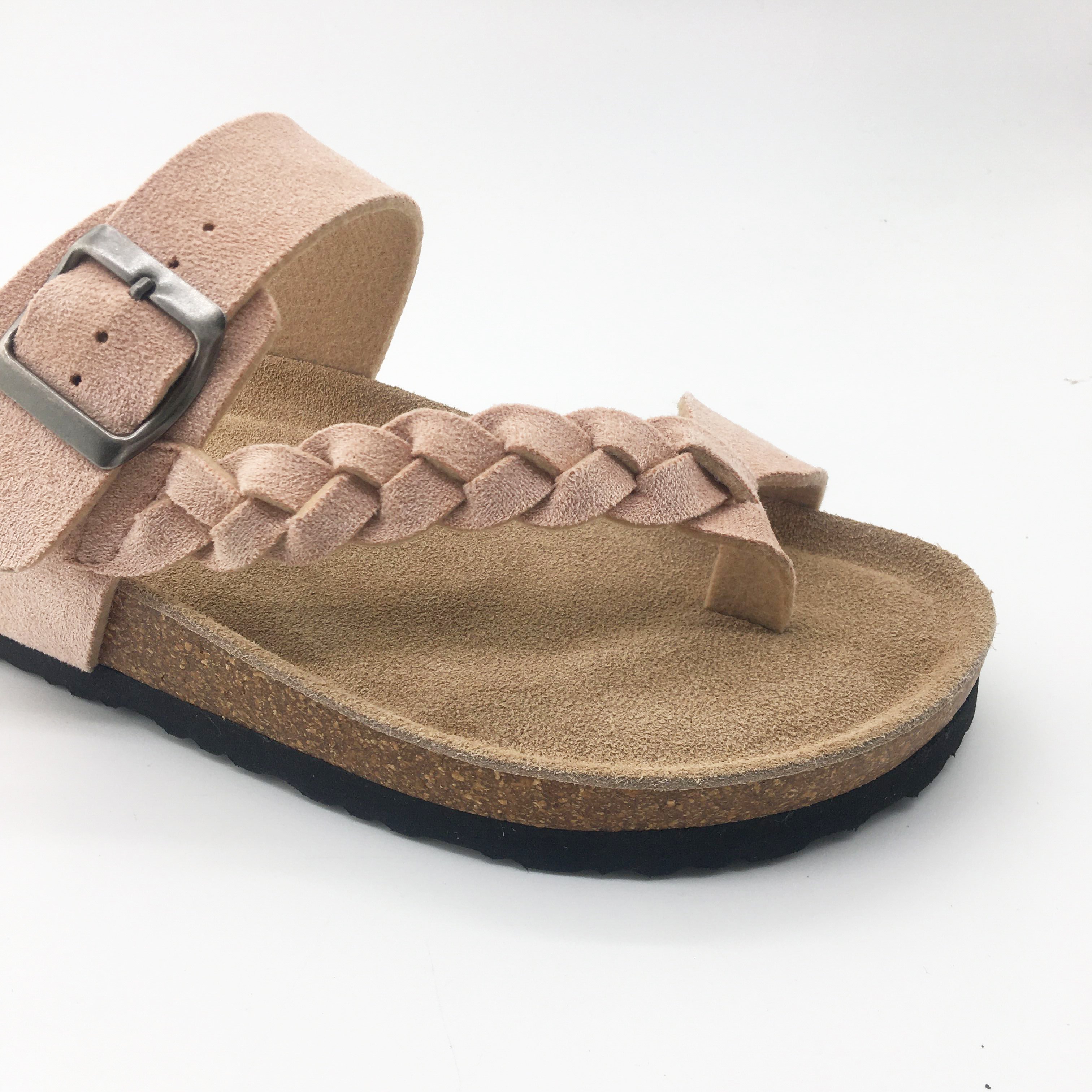 Custom Ladies Slippers Beach Sandals Sole Cork Women Flat Sandals Cork Flip Flops Buckle Double Strap EVA Outdoor Cow Suede