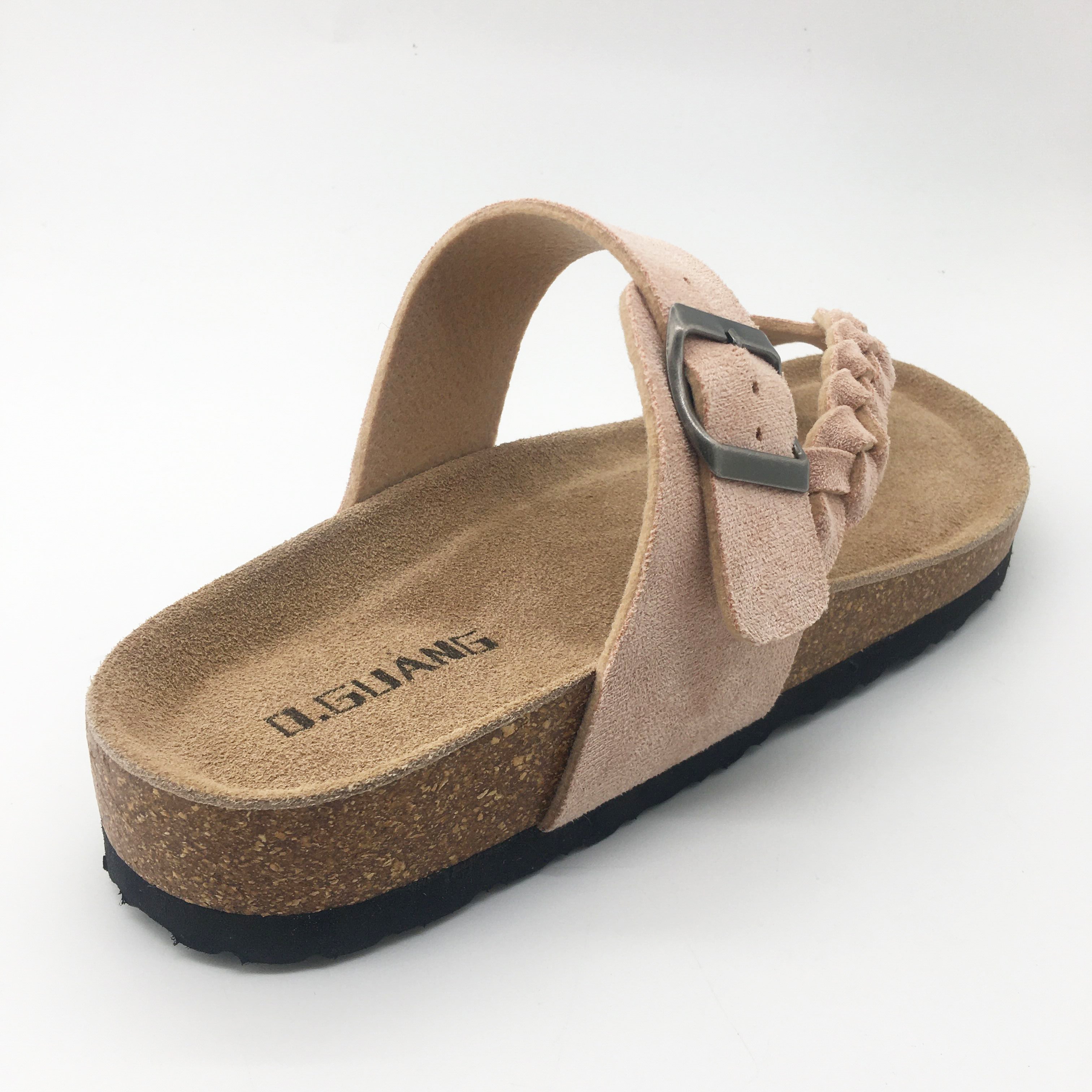 Custom Ladies Slippers Beach Sandals Sole Cork Women Flat Sandals Cork Flip Flops Buckle Double Strap EVA Outdoor Cow Suede