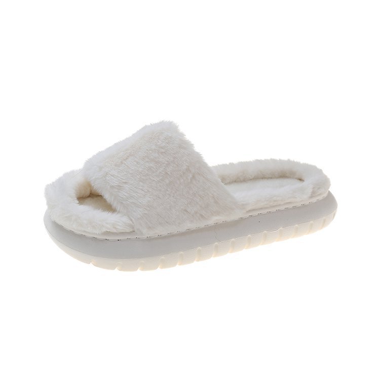 Women's Easy Silp on Open Toe Home Slide Sandal Slippers Soft Fur Plush Indoor Shoes