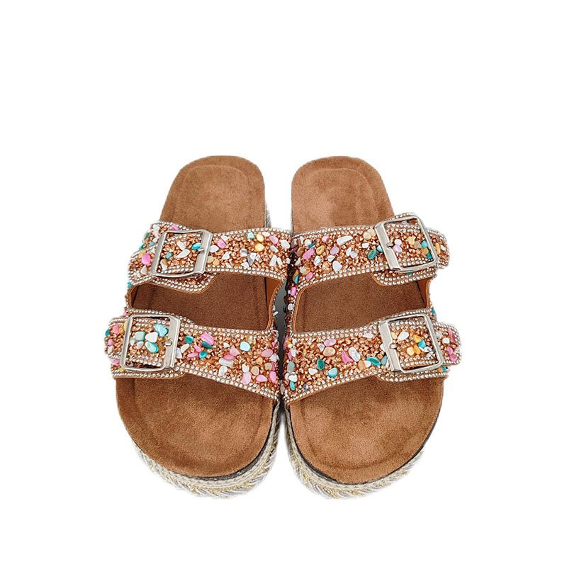 chunky hemprope stone gem fashion summer women slide slippers