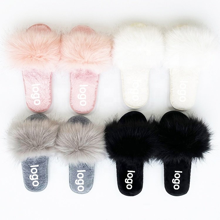 Spring High-quality Factory Direct Sales Big Fluffy White Slippers Women Faux Fur Slides For Kids for South Africa