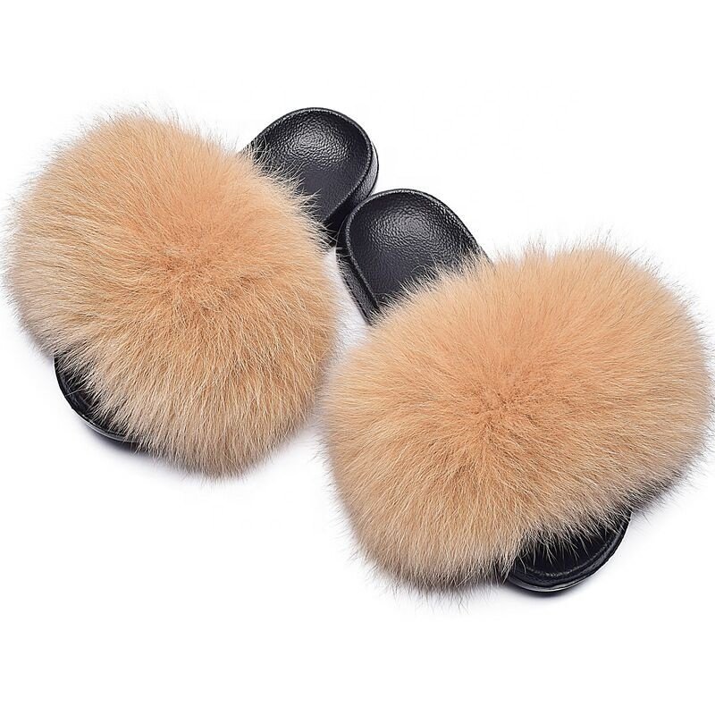Summer new style women fox fur slippers Hot sale products fur slippers Big Fur Slides Matching Purse