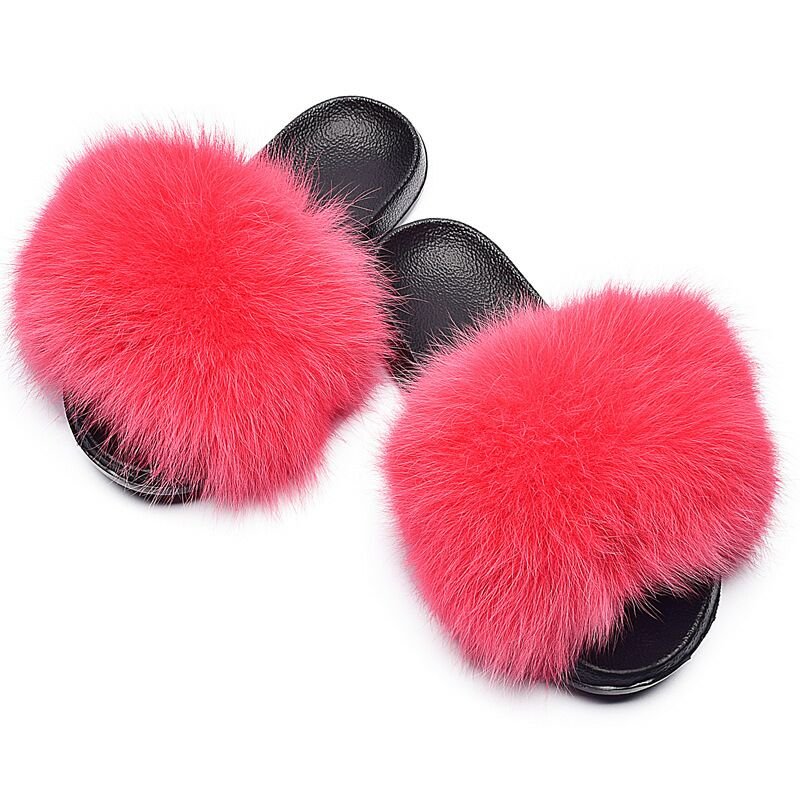 Summer new style women fox fur slippers Hot sale products fur slippers Big Fur Slides Matching Purse