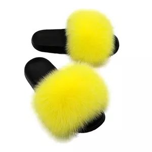 Summer new style women fox fur slippers Hot sale products fur slippers Big Fur Slides Matching Purse