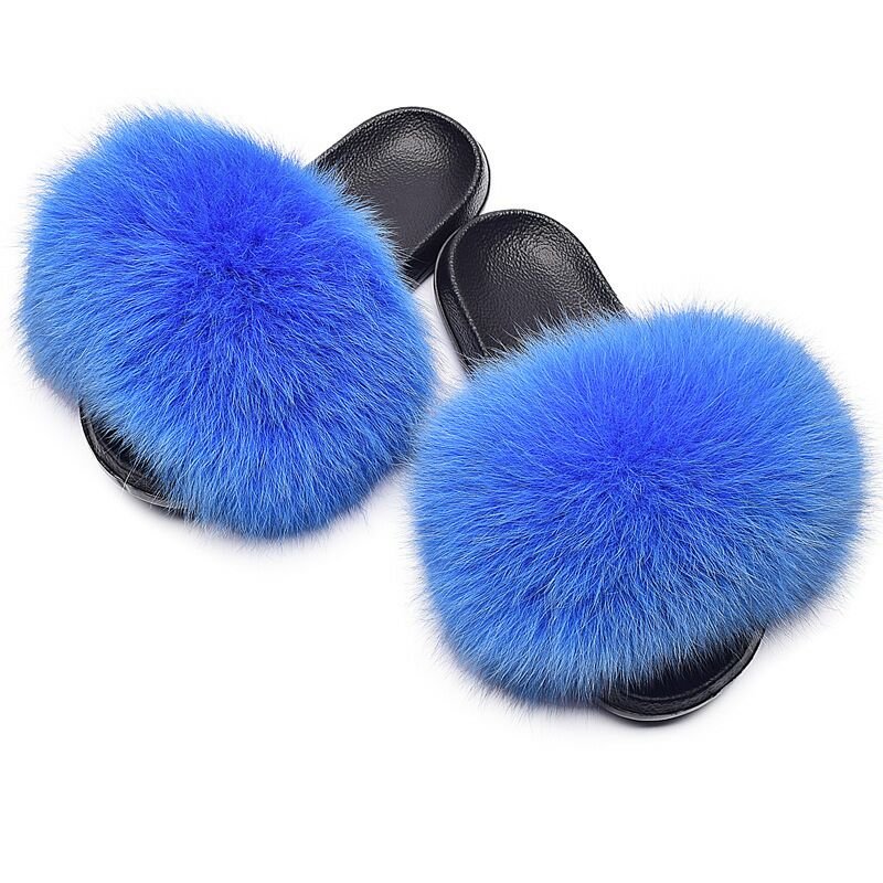 Summer new style women fox fur slippers Hot sale products fur slippers Big Fur Slides Matching Purse
