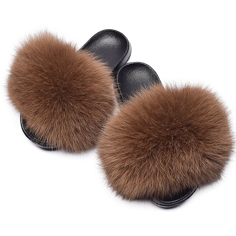 Summer new style women fox fur slippers Hot sale products fur slippers Big Fur Slides Matching Purse