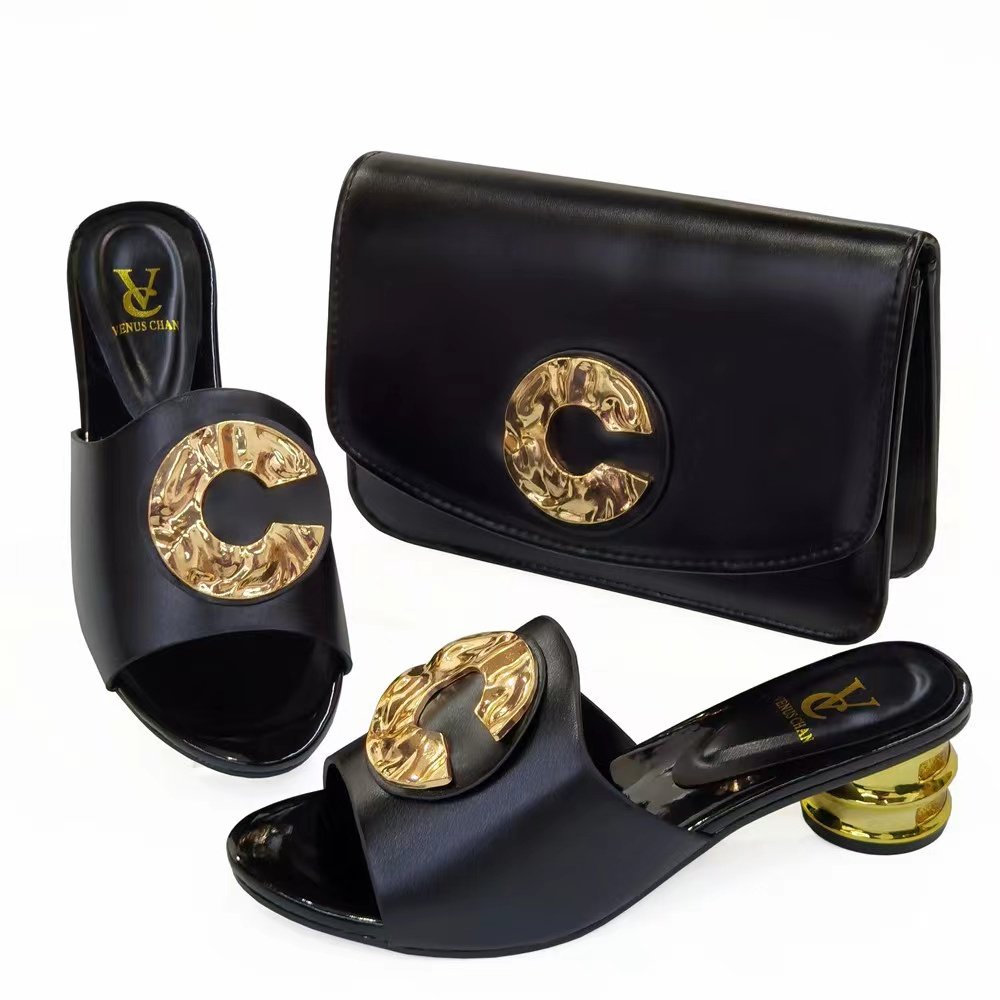 Fast supply speed toe leather slides slippers women sandals shoes women shoes and bag sets designer
