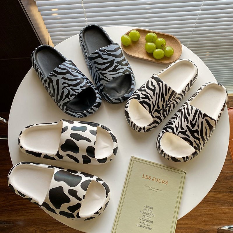 Summer women girls indoor outdoor thick sole cow print PVC slides slipper sandals