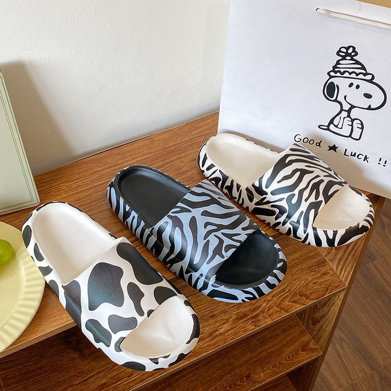 Summer women girls indoor outdoor thick sole cow print PVC slides slipper sandals