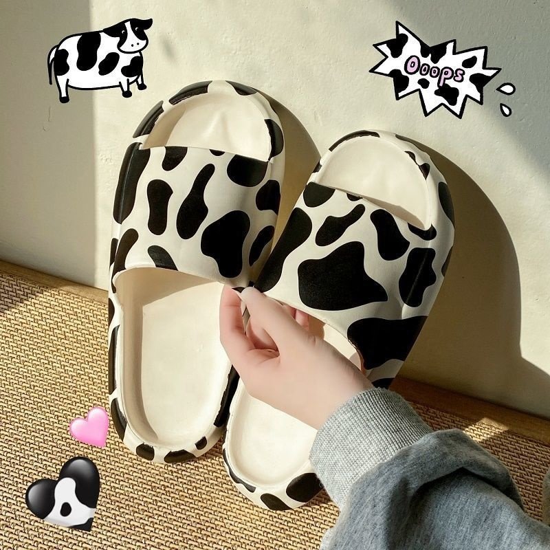 Summer women girls indoor outdoor thick sole cow print PVC slides slipper sandals