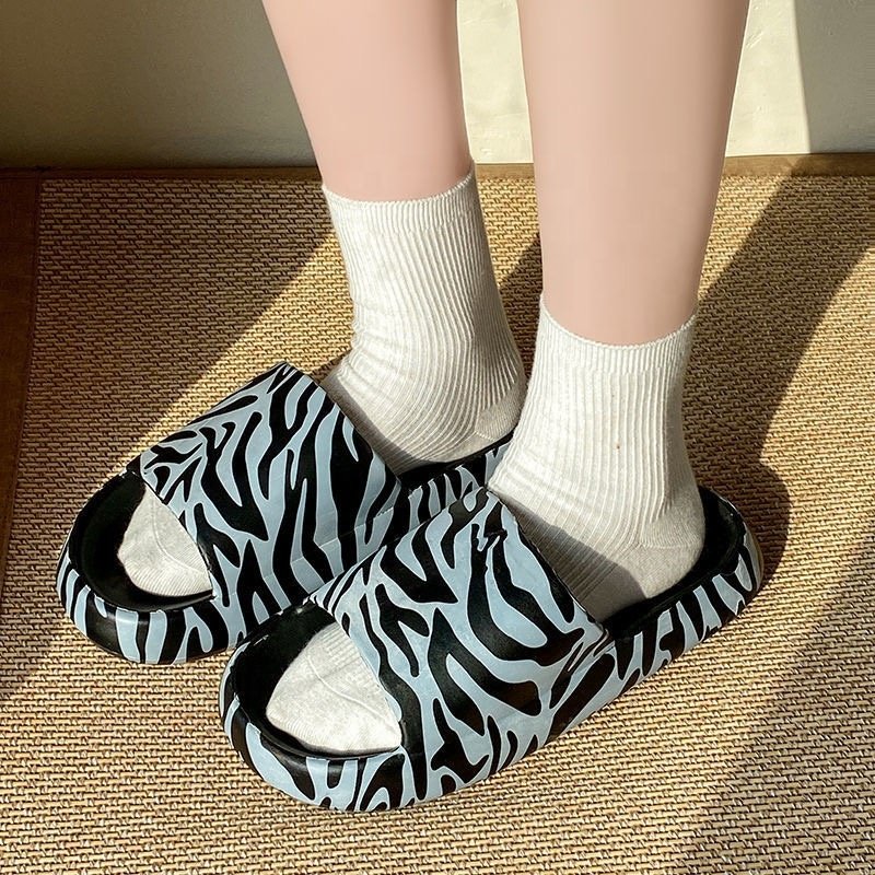 Summer women girls indoor outdoor thick sole cow print PVC slides slipper sandals