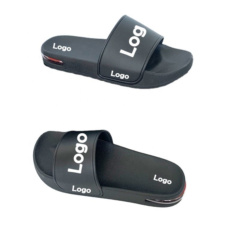 2024 New Out Sole PVC Air Cushion Custom Men Indoor Beach Black Color Sport Casual Slides Slippers for Man
