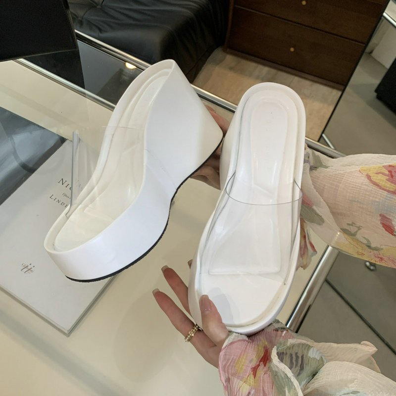 Hot Sale Transparent Strap Platform Wedges Women High Heel Sandals Outdoor Beach Slippers Summer Chunky Slippers