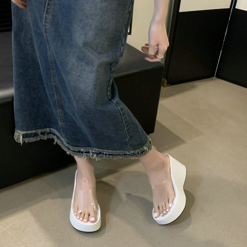 Hot Sale Transparent Strap Platform Wedges Women High Heel Sandals Outdoor Beach Slippers Summer Chunky Slippers