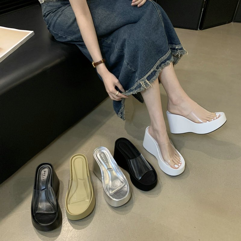 Hot Sale Transparent Strap Platform Wedges Women High Heel Sandals Outdoor Beach Slippers Summer Chunky Slippers