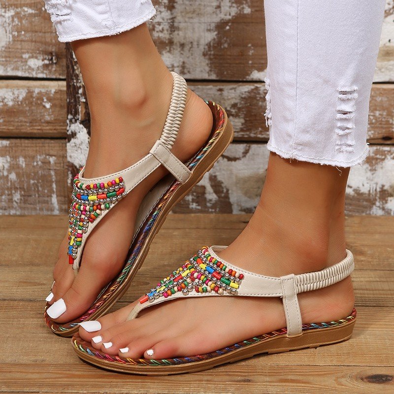 2023 Summer New Beading Women Ladies Summer Beach Slides Slippers Flip-flops Flip Flops Flat Sandals For Women And Ladies
