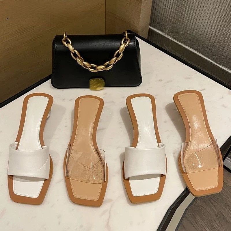 Sandales Talon Femme Transparent Silver New Fashion 2022 Summer Sexy Low Heel Slipper Sandals Shoes for Women