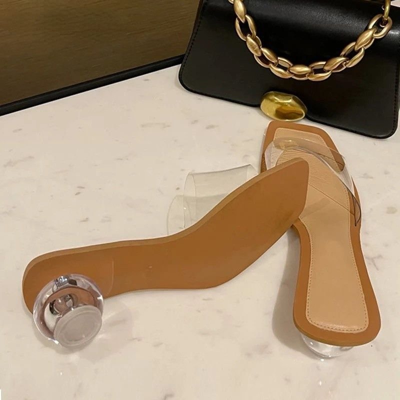 Sandales Talon Femme Transparent Silver New Fashion 2022 Summer Sexy Low Heel Slipper Sandals Shoes for Women