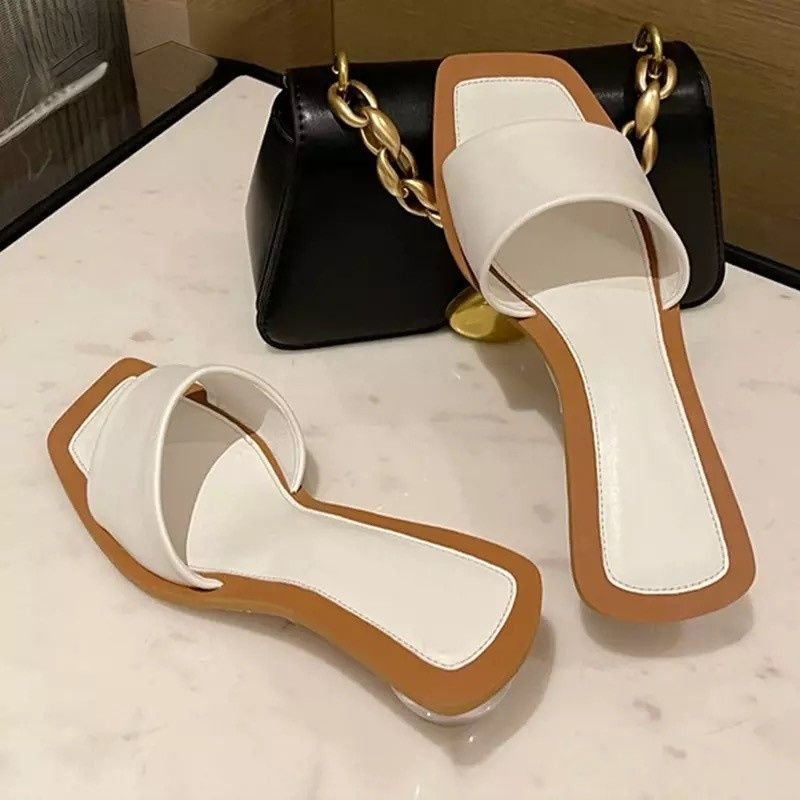 Sandales Talon Femme Transparent Silver New Fashion 2022 Summer Sexy Low Heel Slipper Sandals Shoes for Women