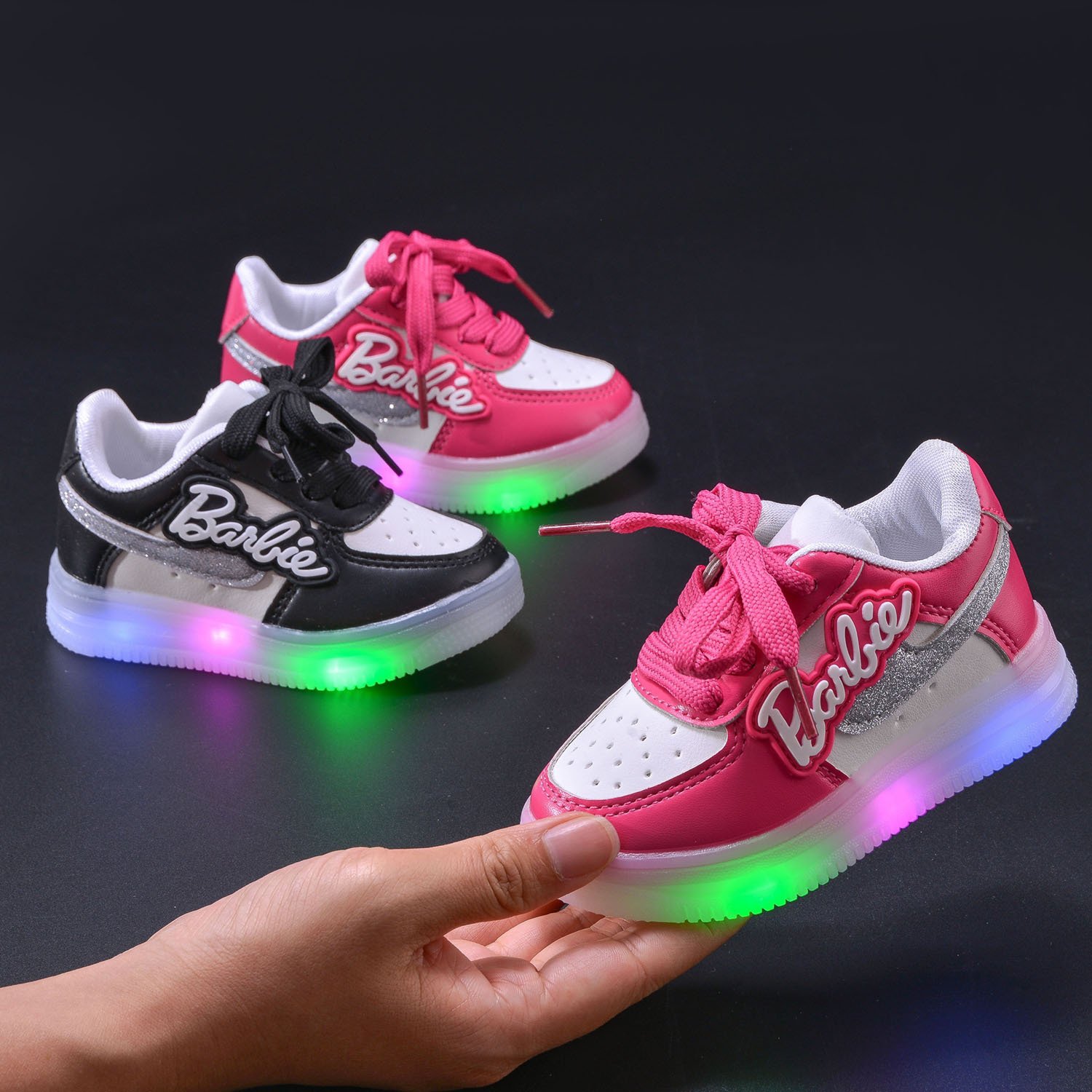 RTS Girls' Letter Shoes 2024 Spring New Girls' Soft-soled sneaker-sided Casual Children's Lights Shoes