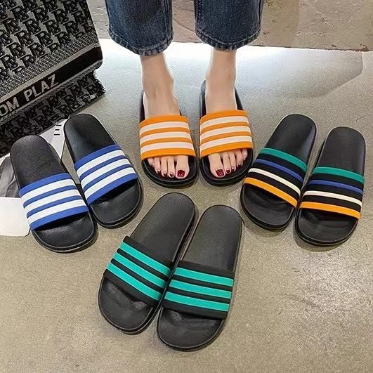 Men's Women's Slide Slippers Summer Soft Pool Sandals Outdoor Stripe Design Beach Shoes Large Size