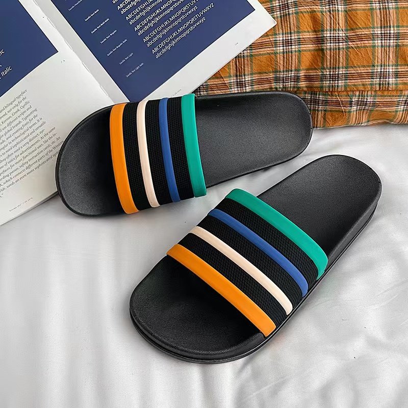Men's Women's Slide Slippers Summer Soft Pool Sandals Outdoor Stripe Design Beach Shoes Large Size