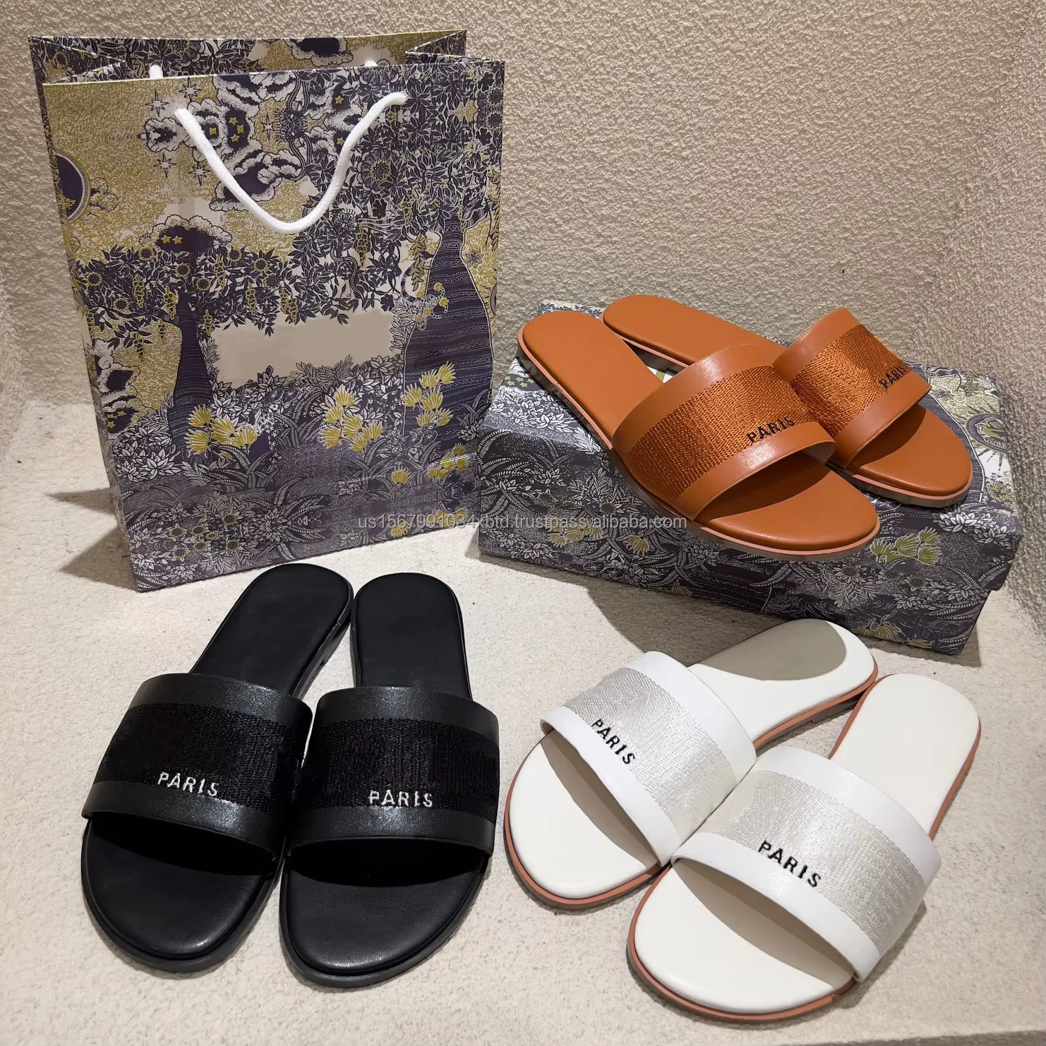 High quality luxury shoes for women classic flat luxury slippers square toe slippers shoes for women new styles printed slippers