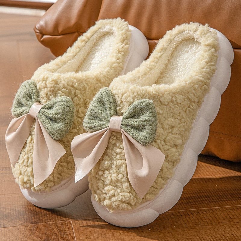 Customized Bow Slides Slippers Winter Fashion Fur Warm Ladies House Slippers Shoes Custom Fuzzy Slippers With Logo