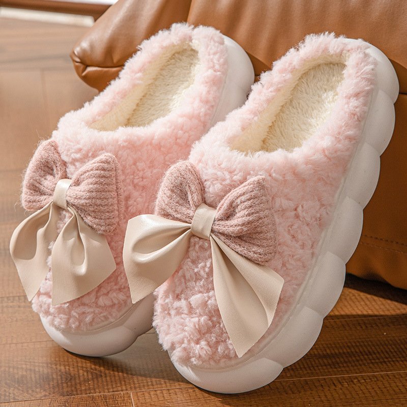 Customized Bow Slides Slippers Winter Fashion Fur Warm Ladies House Slippers Shoes Custom Fuzzy Slippers With Logo