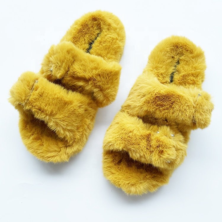 Woman's Mink Fur Slippers Slides Faux Fur Fashion Custom Logo Luxury Mink Fur Slides