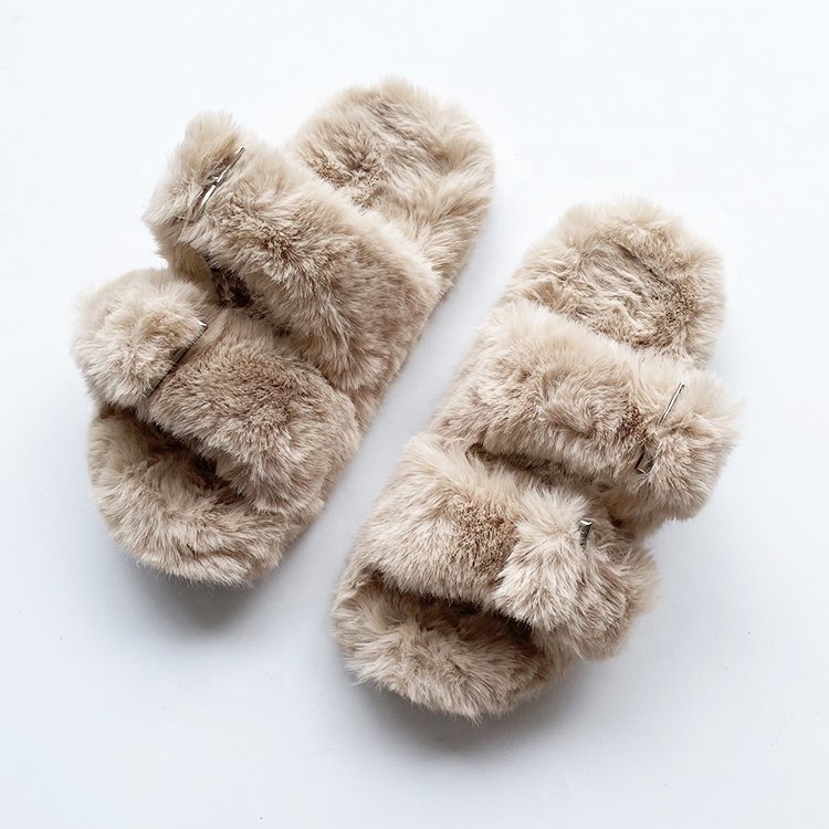 Woman's Mink Fur Slippers Slides Faux Fur Fashion Custom Logo Luxury Mink Fur Slides