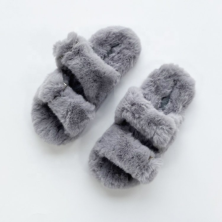 Woman's Mink Fur Slippers Slides Faux Fur Fashion Custom Logo Luxury Mink Fur Slides