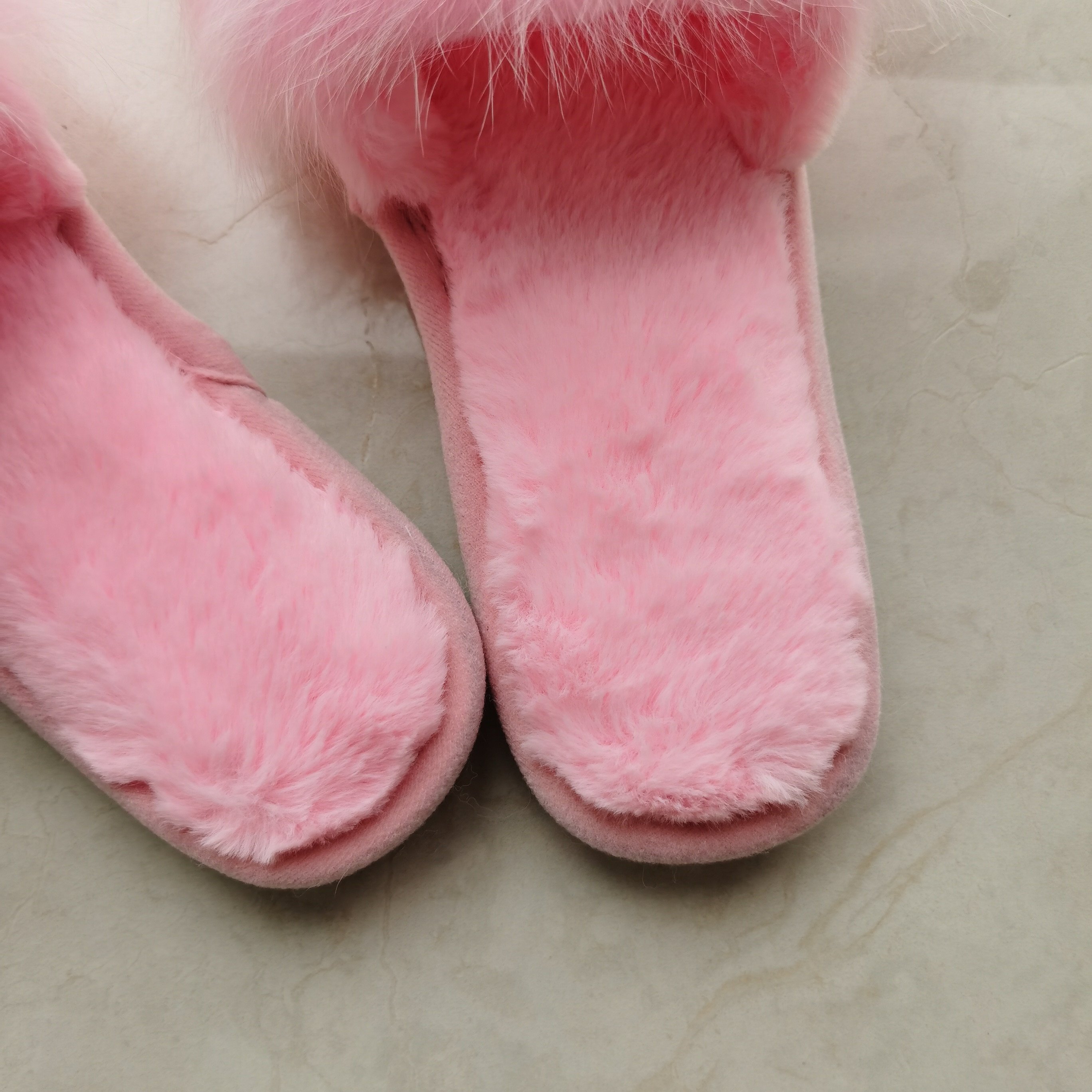 New Style Winter Real Fox Fur Slippers Short Plush Fluffy Sandals Women Flat Slides Natural Fur Female Large Size Slipper