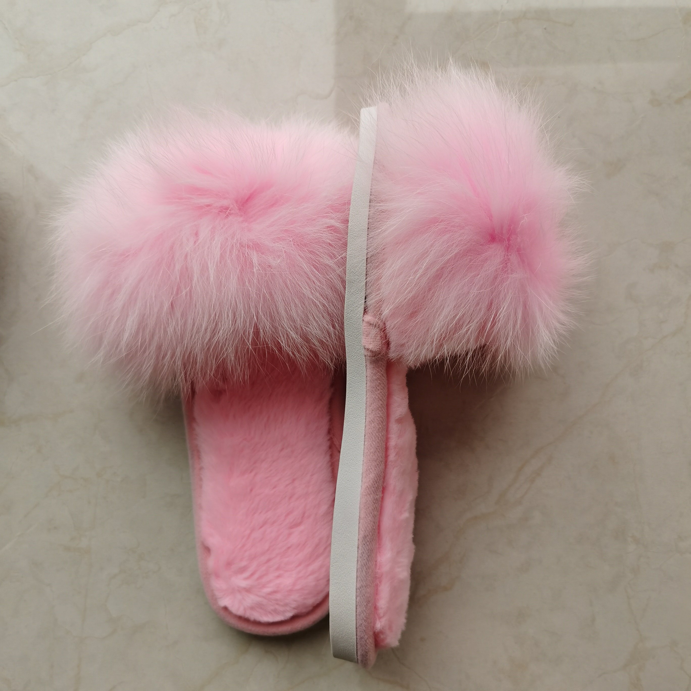 New Style Winter Real Fox Fur Slippers Short Plush Fluffy Sandals Women Flat Slides Natural Fur Female Large Size Slipper