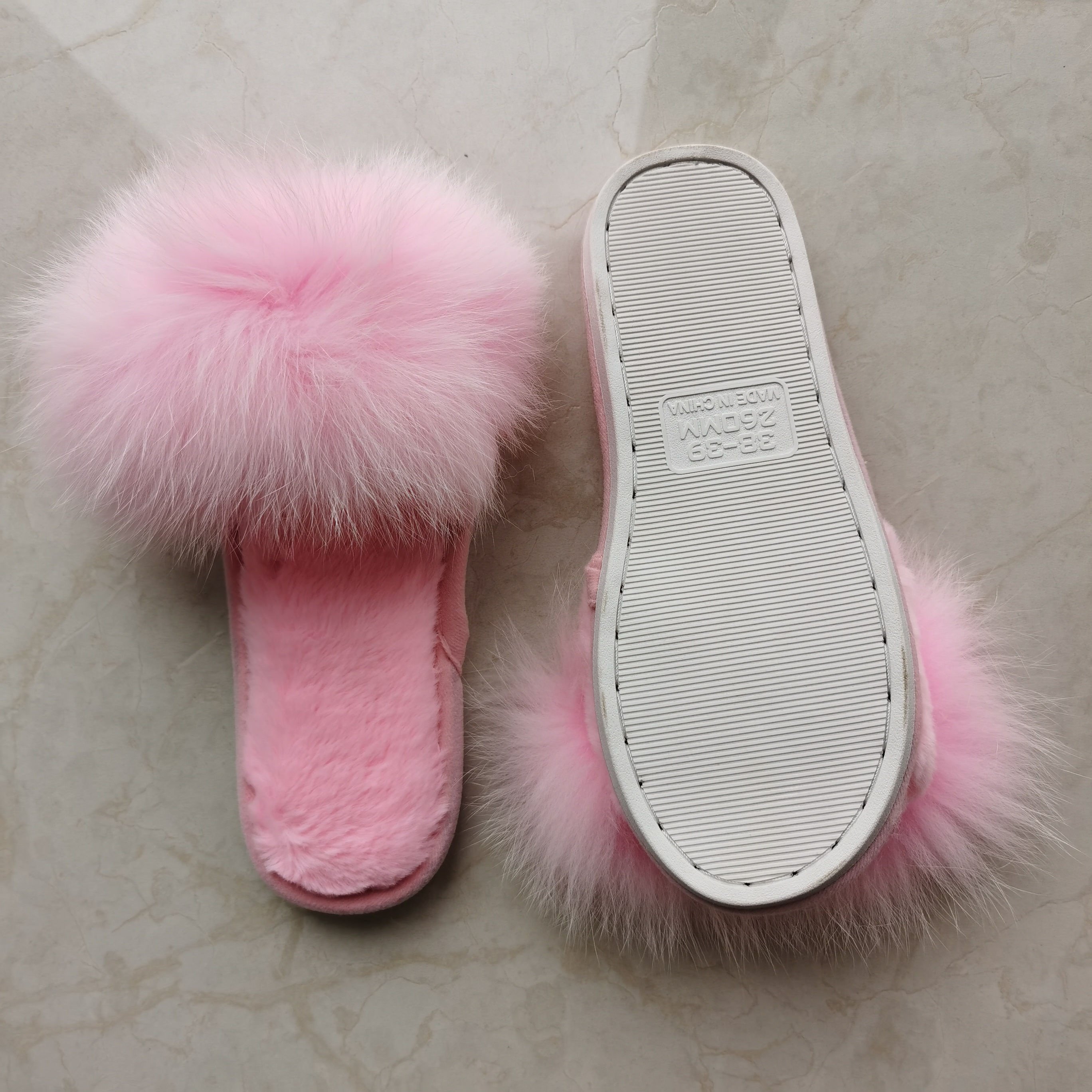 New Style Winter Real Fox Fur Slippers Short Plush Fluffy Sandals Women Flat Slides Natural Fur Female Large Size Slipper